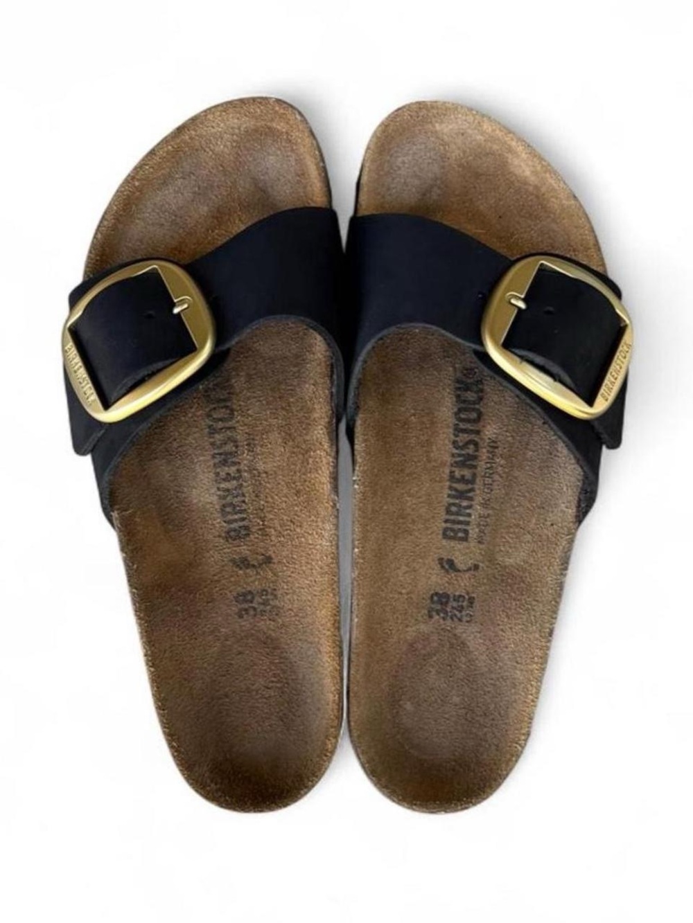 Birkenstock Madrid Big Buckle Black Nubuck Leather Sandals EU 38 Womens 7 Narrow